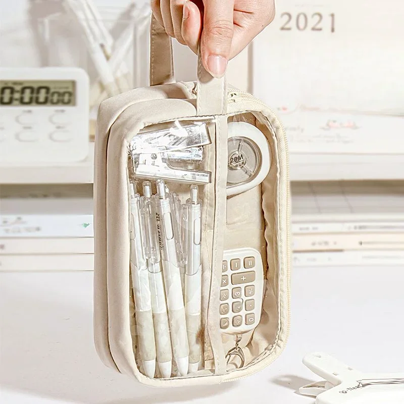 Bolsa de lápices transparente para estudiantes, bolsa de almacenamiento de suministros escolares, bolsa de papelería bonita multifuncional DIY, estuche de bolígrafo para niños, maquillaje para niñas - imagen 2