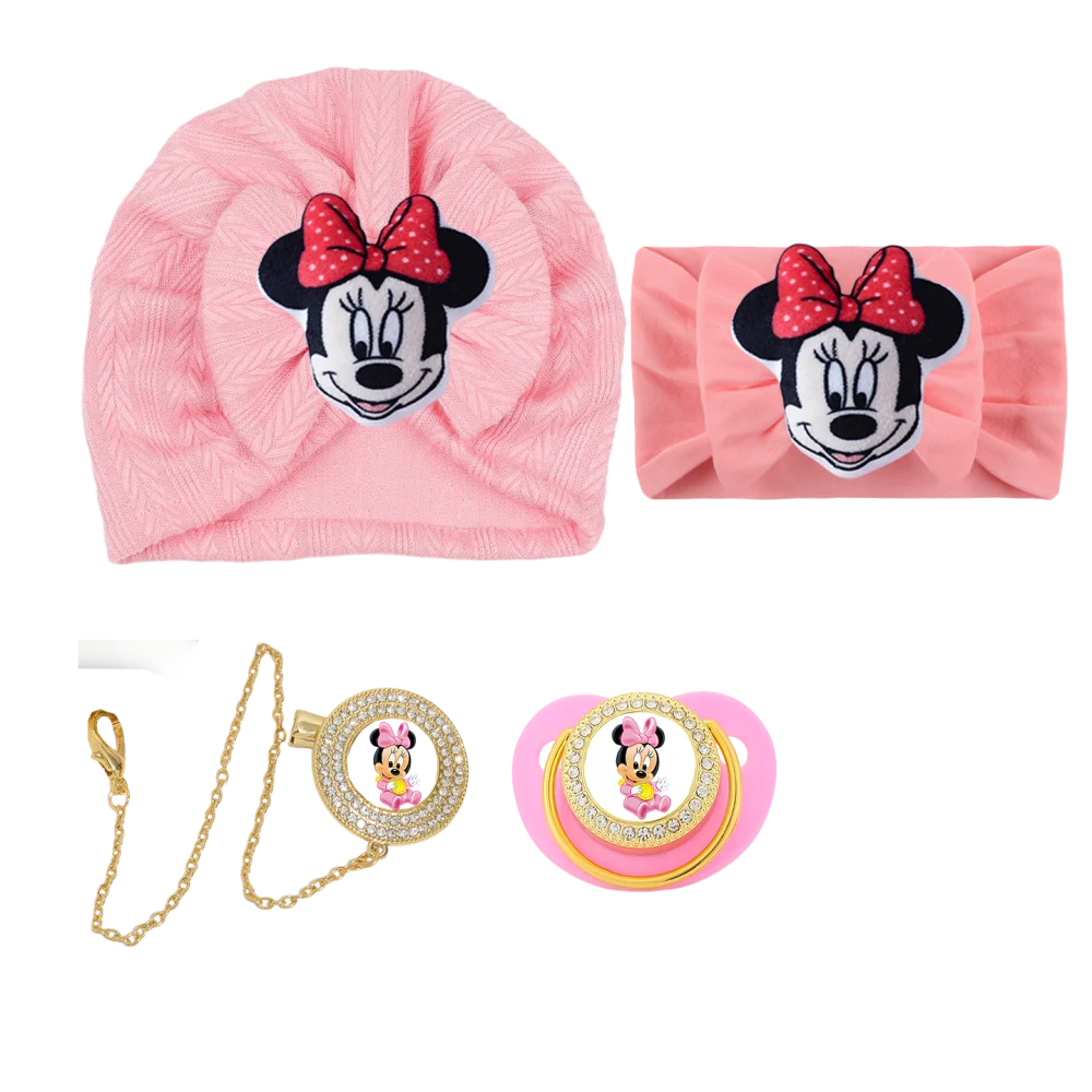 Chupete rosa para bebé + cadena + diadema, animación de dibujos animados, chupete de silicona para bebé, chupete ostentoso para bebé, juego de regalo para bebé sin BPA - imagen 5