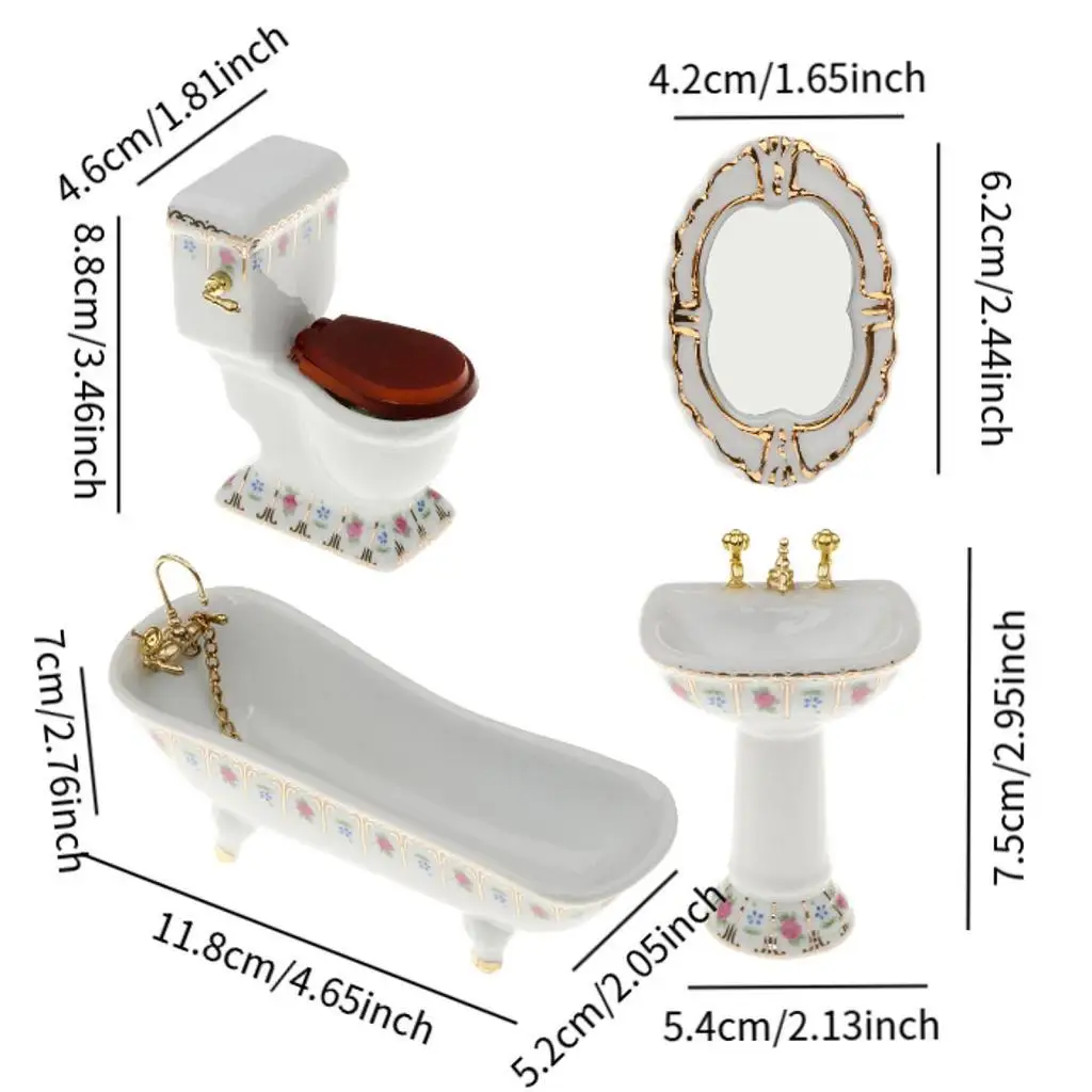 Accesorios baño casa muñecas – Bañera, lavabo y espejo en cerámica miniatura - imagen 5