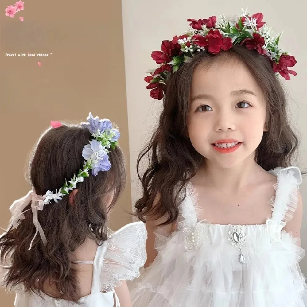 Guirnaldas de flores para niña, corona, diadema barroca para boda, diadema para el pelo, corona de flores, diadema nupcial, Tiaras para el cabello de princesa de hadas - imagen 3