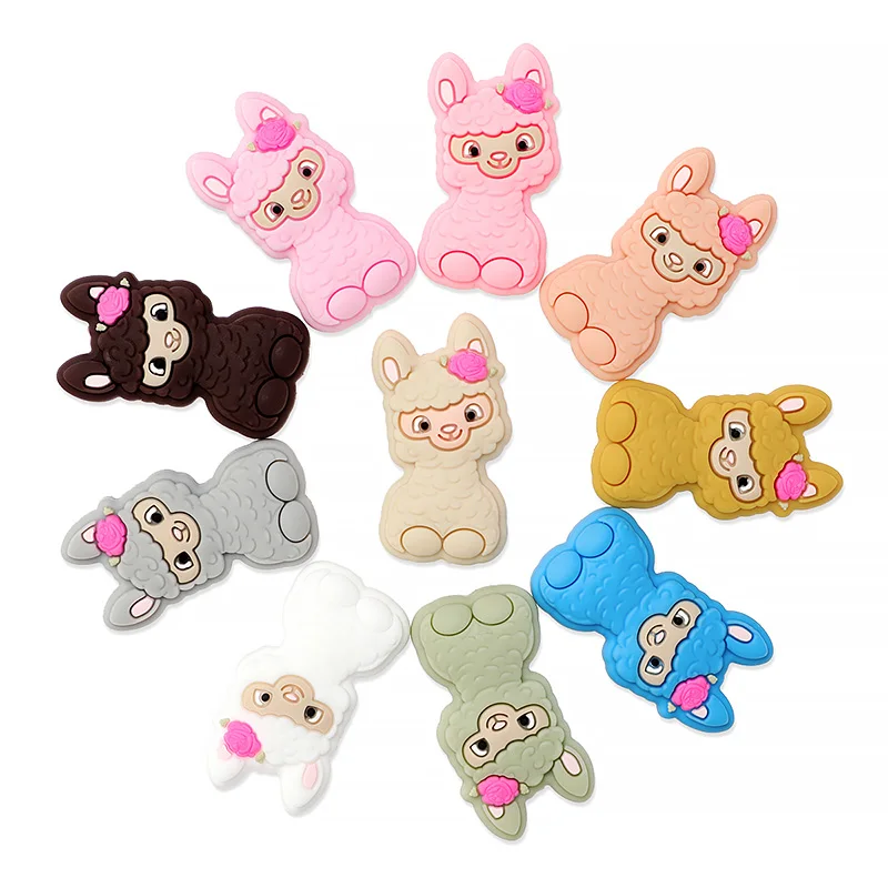 5 uds. De cuentas de silicona de animales de Alpaca de dibujos animados para fabricación de joyería DIY, cuentas de pulsera de joyería utilizadas en bolígrafo