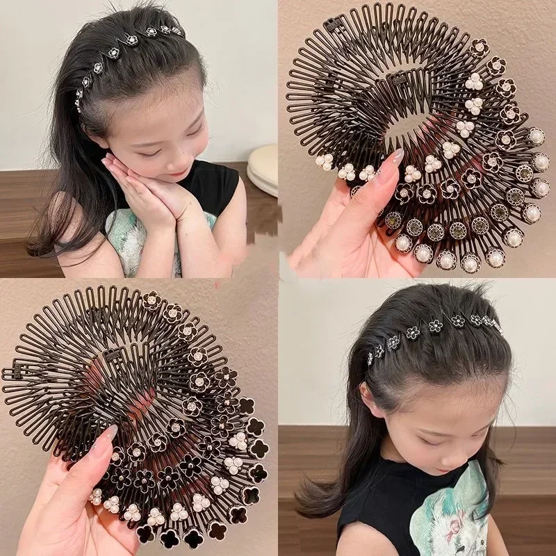 Organizador de cabello con perlas y flor de Camelia redonda coreana para niñas y mujeres, pinzas para el cabello, tocados recogidos para niños, accesorios para niños - imagen 3