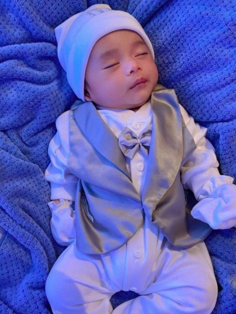 Conjunto de 5 piezas de esmoquin para bebé Dollbling, pajarita para niños pequeños, chalecos elegantes y Blazers formales, conjunto de capa para caballero que viene a casa - imagen 3