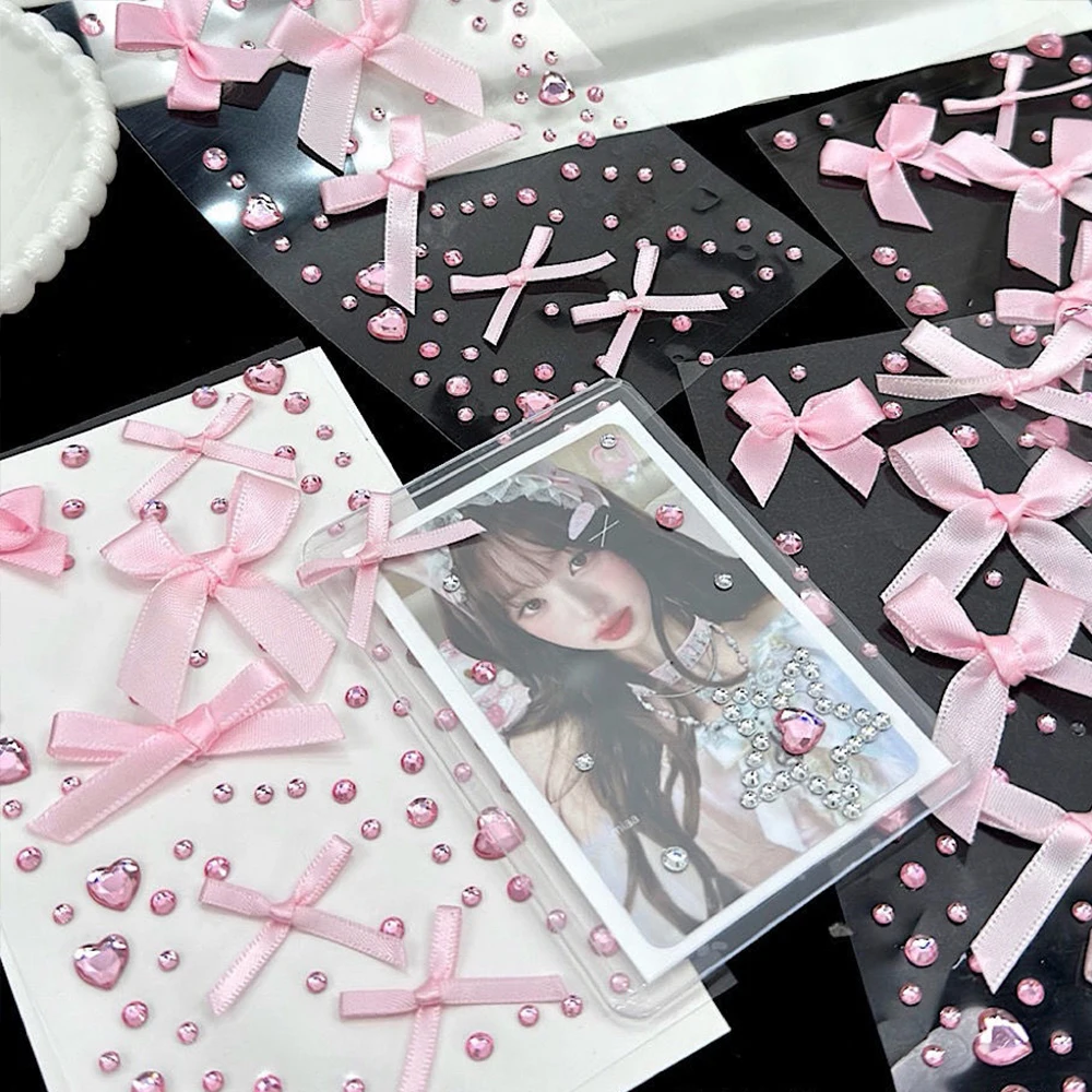 1 unidad de pegatinas 3D de cristal con lazo de encaje de amor rosa DIY Kpop Toploader Deco pegatinas para cámara pegatinas de diamantes de imitación regalos - imagen 3