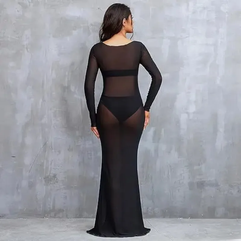 Vestido de malla para fotografía de maternidad – Transparente elástico - imagen 2