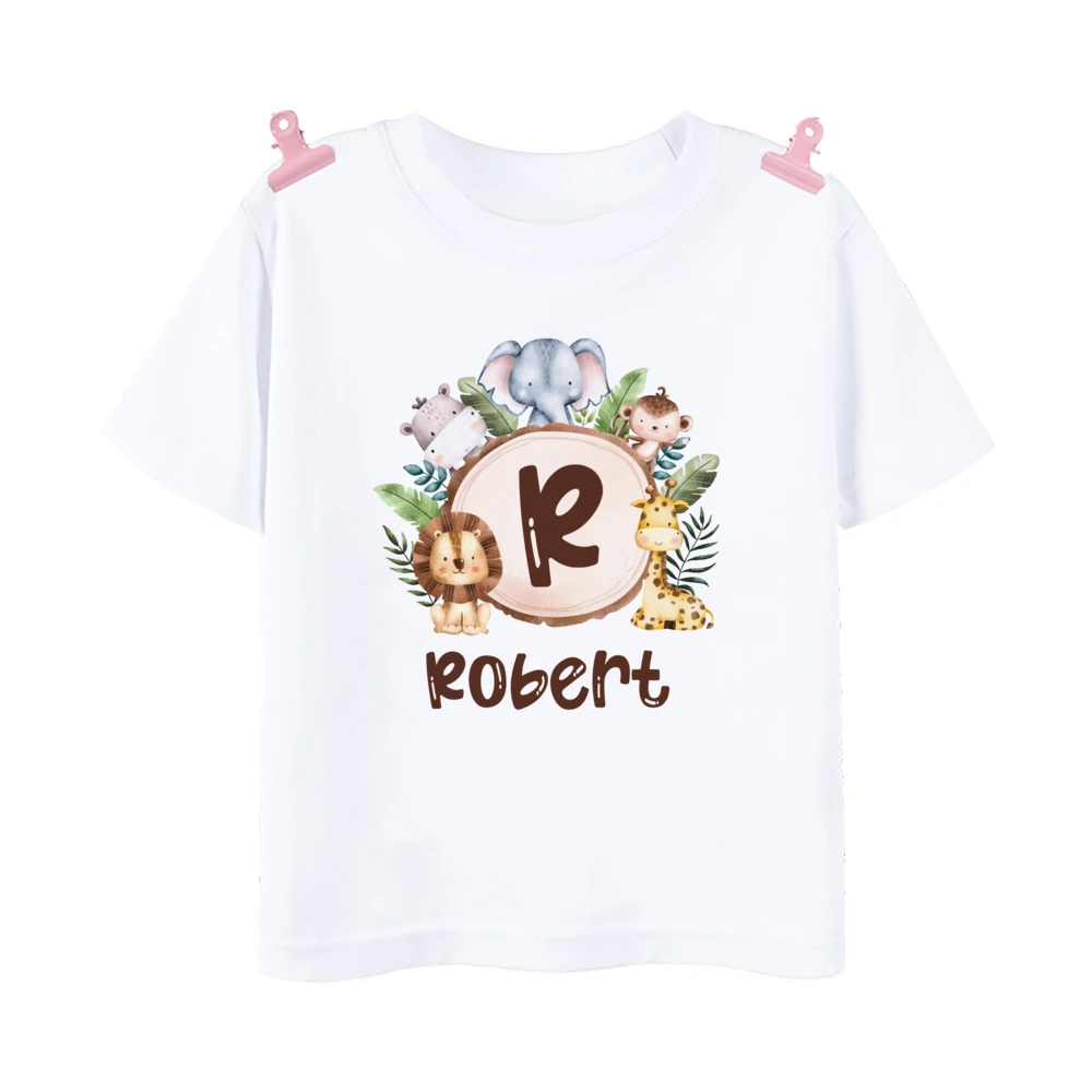 Camisa de cumpleaños personalizada, camiseta con estampado de animales de Safari, camiseta de fiesta de cumpleaños salvaje para niños, camiseta Kdis inicial con nombre, ropa, Tops - imagen 5