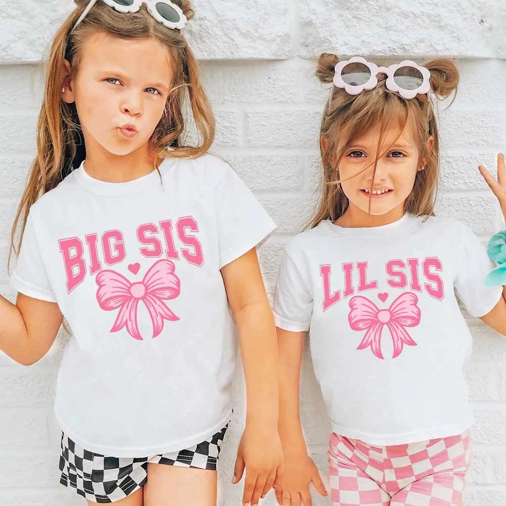 Camiseta a juego con estampado de lazo para hermana mayor y hermana pequeña, camiseta para niñas y hermanos, camiseta de manga corta para niños, ropa de verano para niños, Tops