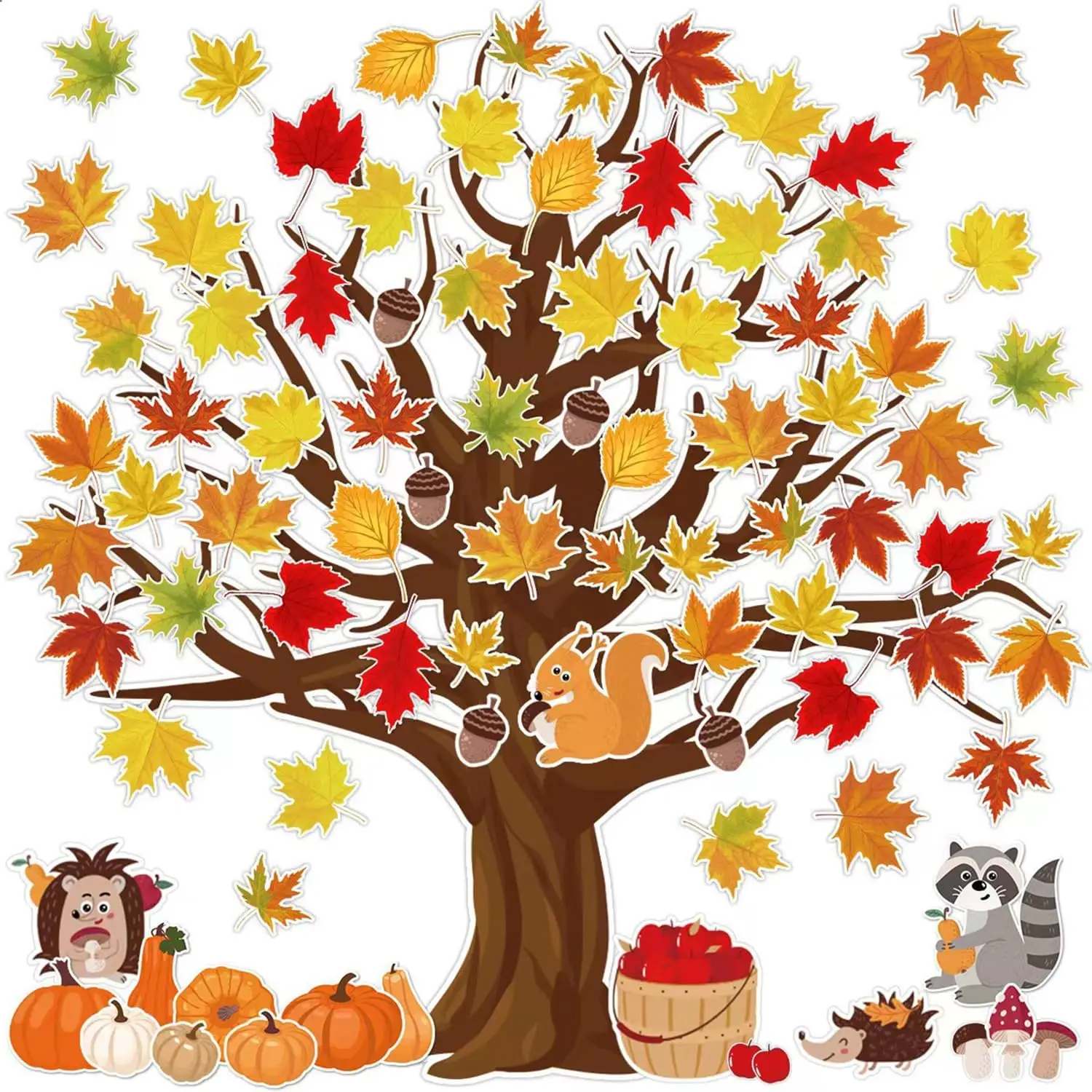 Árbol de otoño, decoración de tablón de anuncios para aula, calabaza, hojas de arce, recortes de tablón de anuncios para pizarra escolar, decoración de pared del hogar