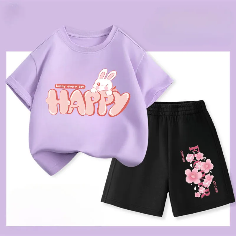 Conjunto de verano para niña: camiseta estampada de conejo ligero - imagen 4