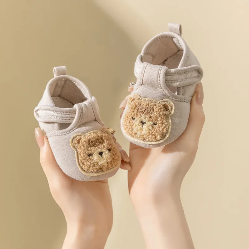 Somenie Zapatos de bebé para primavera y otoño, suela blanda, antideslizantes, con lindo oso de dibujos animados para bebés, niños y niñas