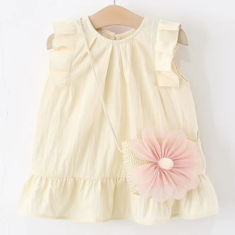 Vestido niña algodón sin mangas – Dibujos animados bolso flores - imagen 3