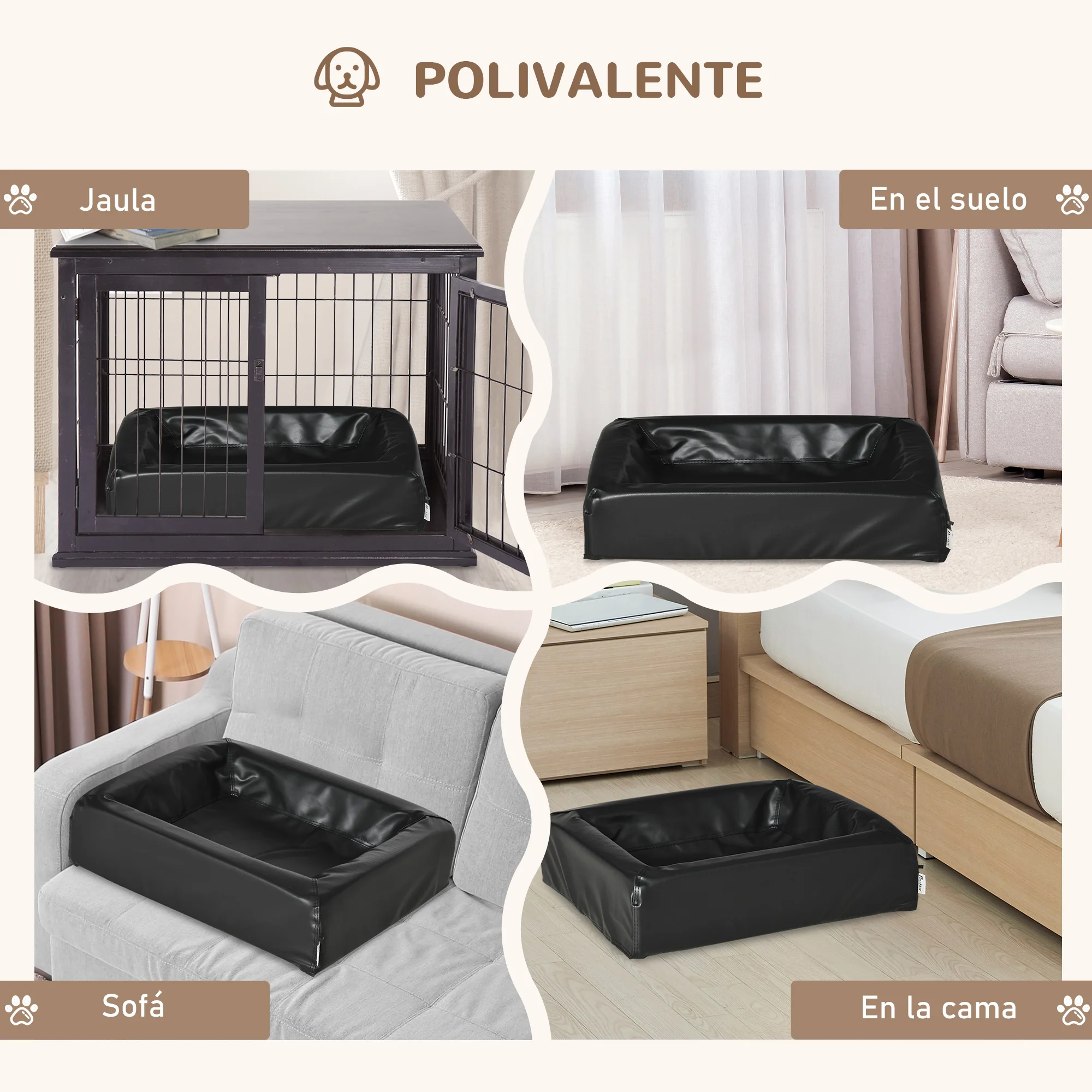 PawHut – tapis de lit en cuir PU pour animaux domestiques, amovible et Lavable, avec fermeture éclair, noir, 58x49x14,5 cm - imagen 3
