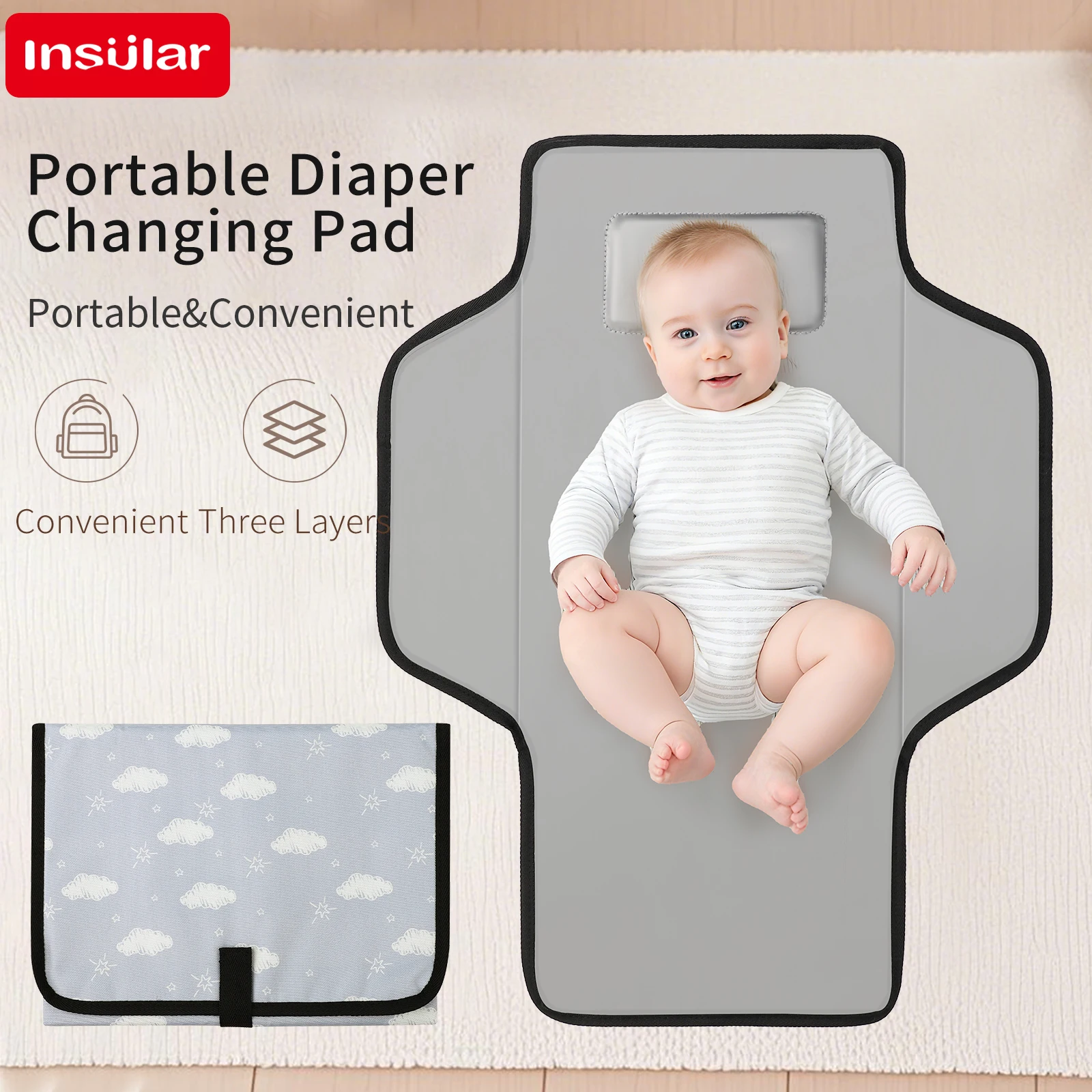 INSURAL Alfombrilla Cambiador Bebé Plegable Impermeable