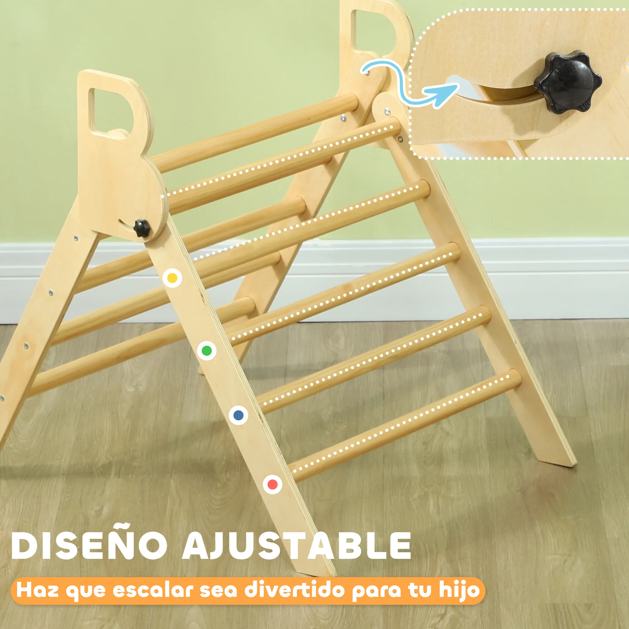AIYAPLAY Triángulo de Escalada de Madera Plegable Escalada para Niños de 18-48 Meses para Cultivar Habilidades de Equilibrio y Coordinación 82x66x71 cm Natural - imagen 4