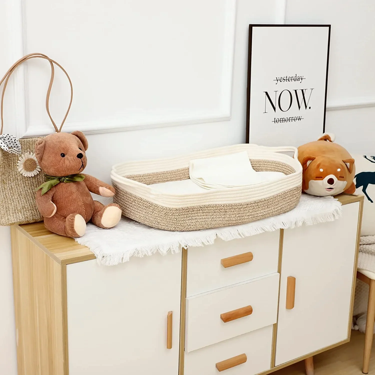 Cesta de cambio de bebé tejida, cesta de cambio de bebé para juego de cambio de guardería, cesta Moisés orgánica - imagen 3