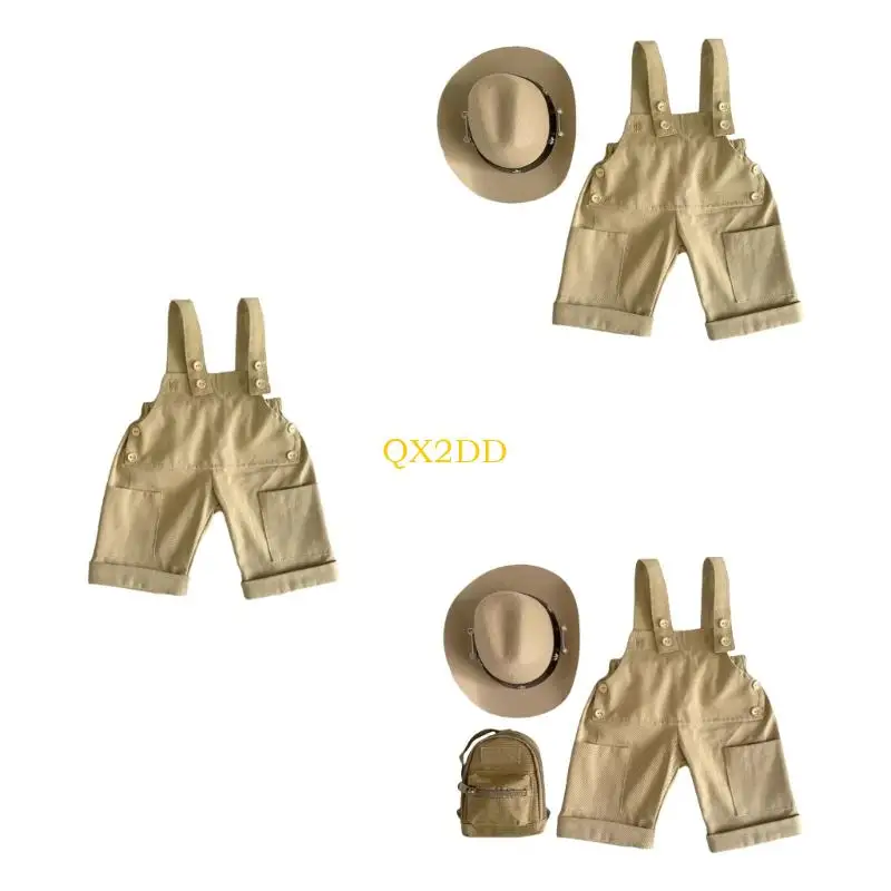 QX2D Adorable bebé sesiones fotos mameluco sombrero traje poliéster suave para recién nacidos 0-1 mes regalo sesión