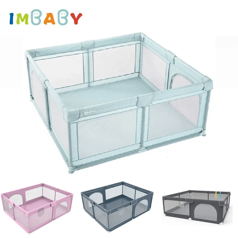 IMBABY Parque infantil gris 180x200 con valla y piscina de bolas