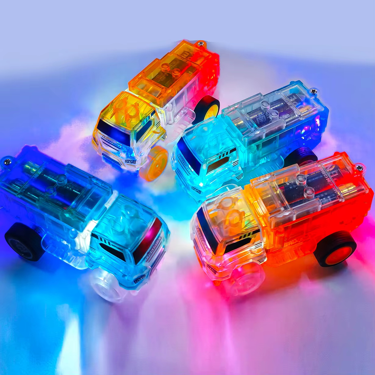 Coches con luces LED para pistas de carreras infantiles