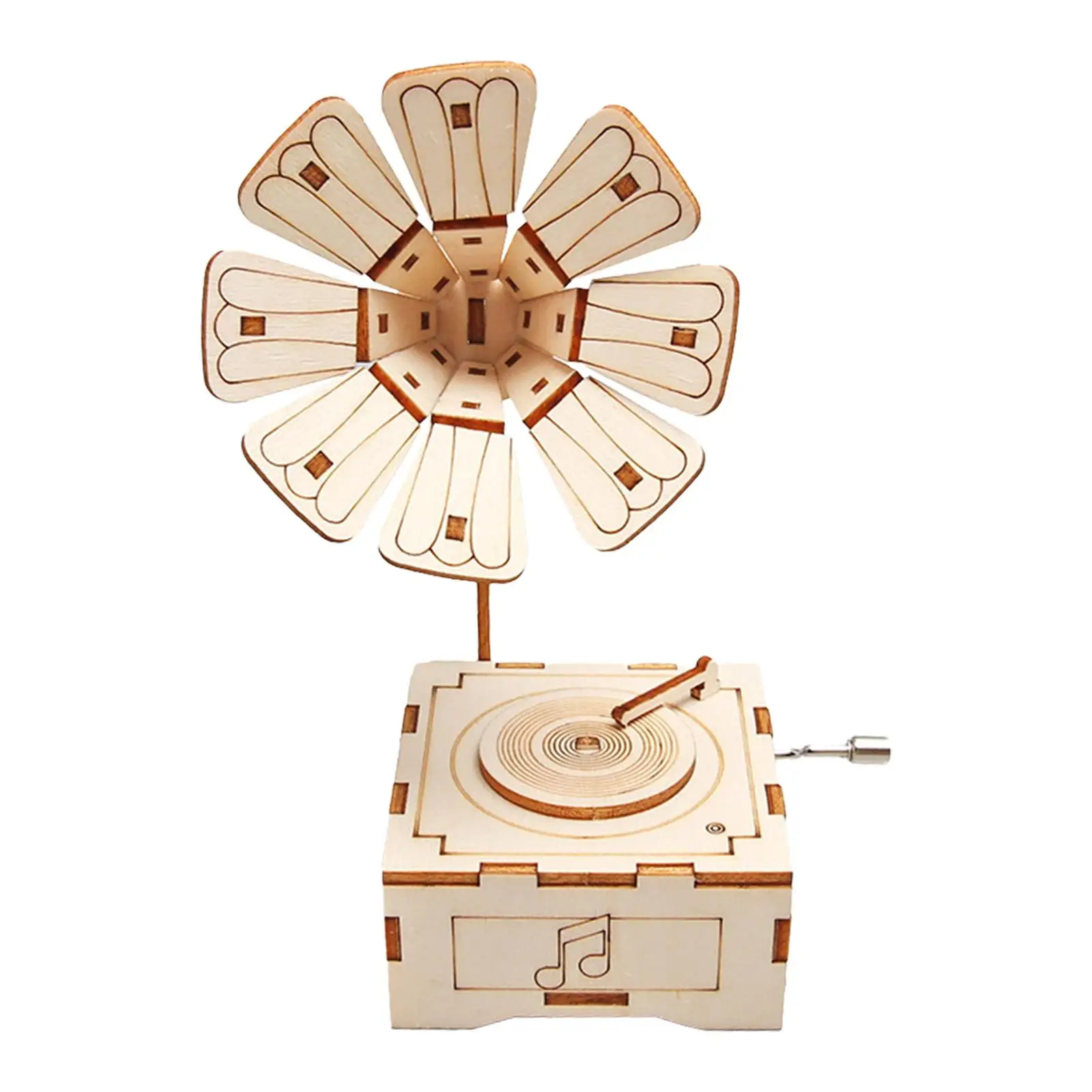 3D Wooden Puzzle Phonograph Assembling Model Educational Toys Engraved Music Box Gramophone Model for Best Gift Room Decor
