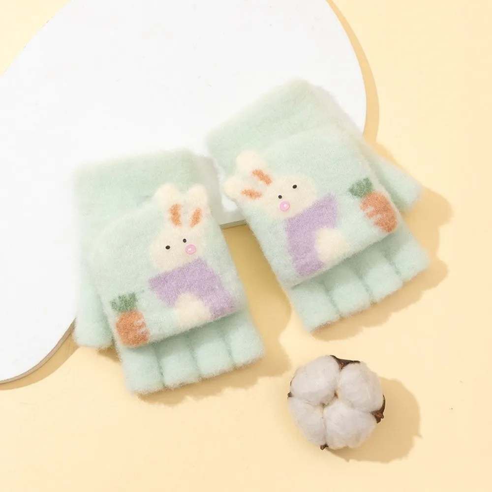 1 par de guantes tejidos de invierno, guantes abatibles a prueba de viento con conejo de dibujos animados, manoplas de esquí para mantener el calor a prueba de frío para regalo de Navidad - imagen 3
