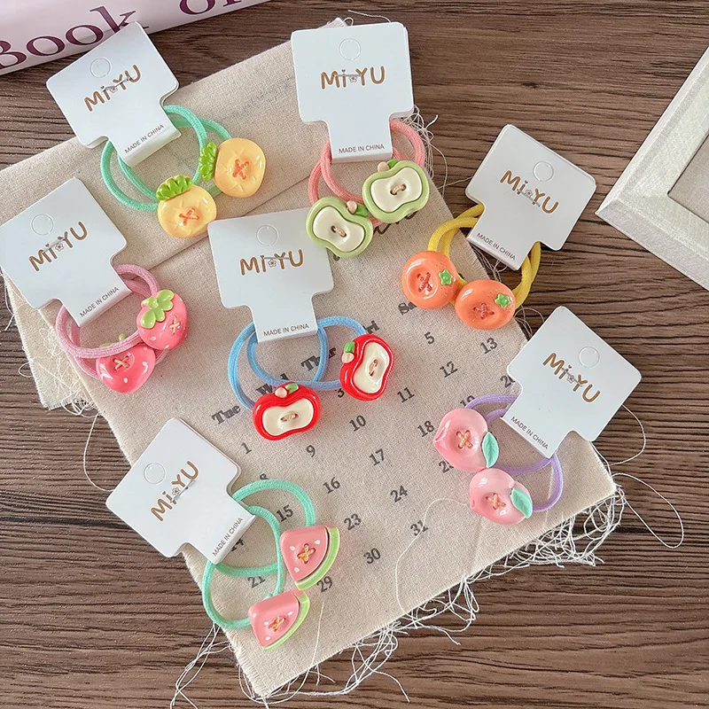 Diademas elásticas de frutas de dibujos animados para niñas, pelo trenzado de verano, cuerdas para el cabello de Color caramelo, diadema de princesa, accesorios para el cabello, 2 uds. - imagen 2