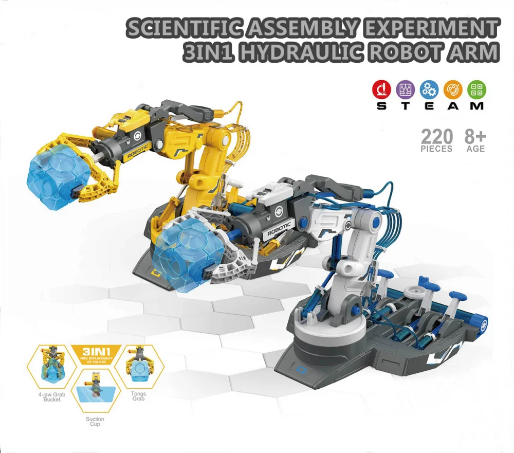 Robot hidráulico ensamblado 3 en 1 para niños, brazo mecánico, experimento de ciencia, juego de rompecabezas de ingeniería, regalos para niños - imagen 2