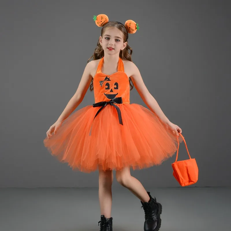 Vestidos de niña de Halloween, nueva moda, vestido sencillo para niña, vestido de fiesta elegante clásico Retro, Cosplay de calabaza, conjuntos animados lindos para niños - imagen 4