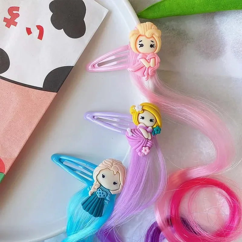 Clip BB de dibujos animados para niñas, horquilla de Color degradado de princesa, coleta de pelo largo y rizado, accesorios de moda - imagen 4
