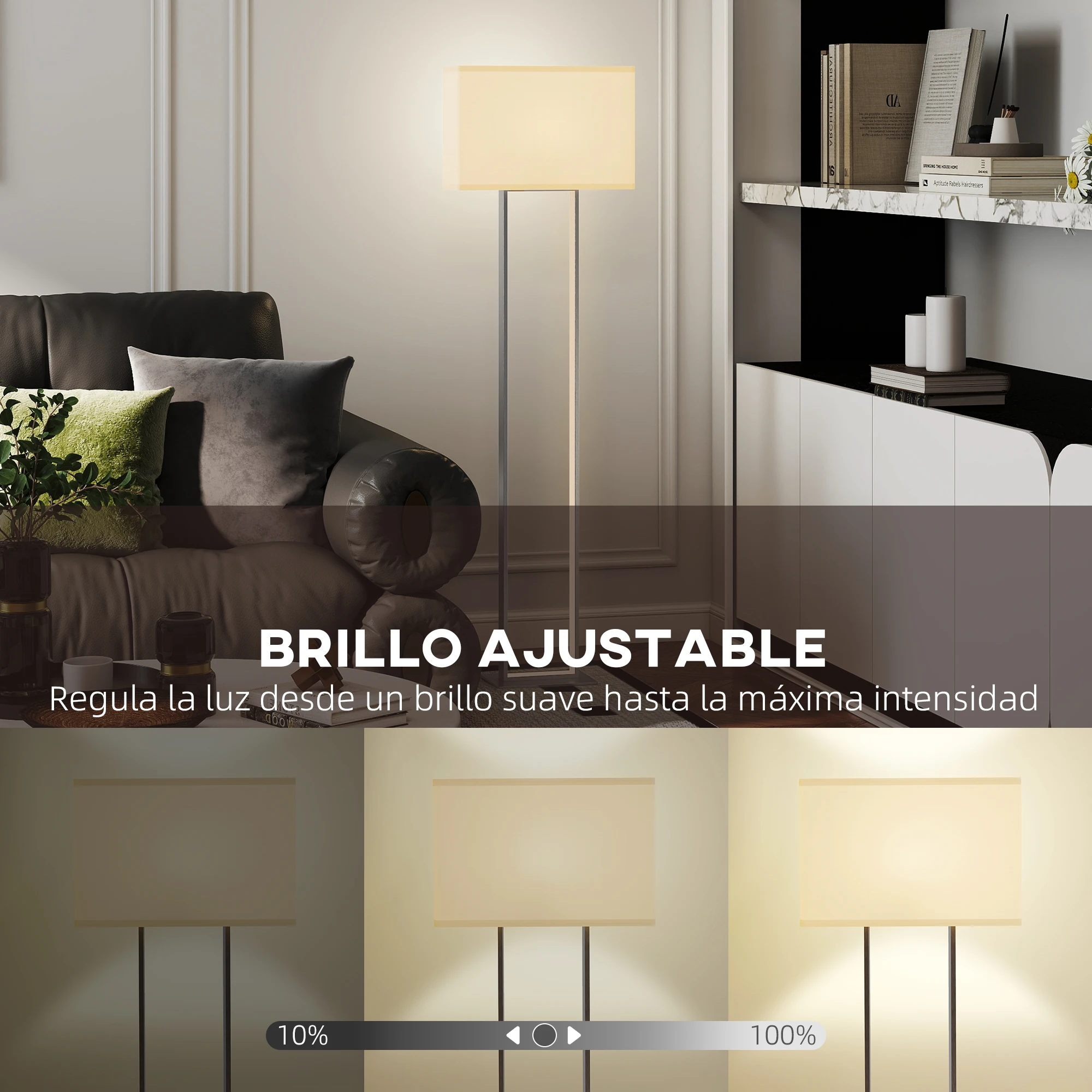 HOMCOM Lámpara de Pie Moderna 150 cm Lámpara de Pie para Salón con Pantalla de Tela Luz Nocturna Interruptor de Pie y Base Metálico para Dormitorio Oficina Sala de Estar Blanco - imagen 5