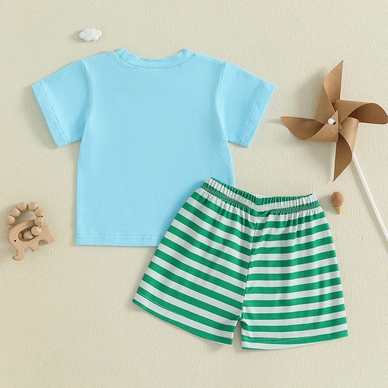 SUNSIOM Traje de verano para niño pequeño de 0 a 3 años, camiseta de manga corta con cuello redondo y pantalones cortos a rayas, conjunto de 2 piezas - imagen 2