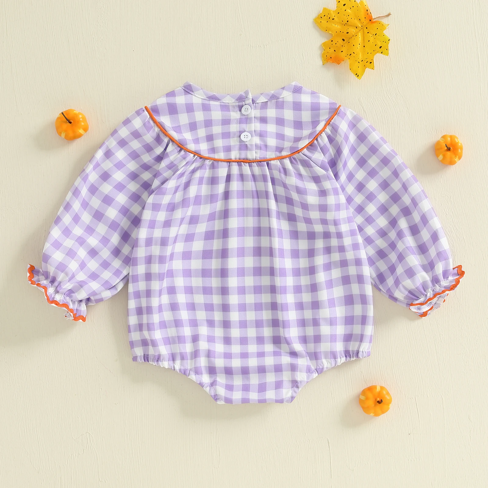 VISgogo-Pelele para niñas de 0 a 24 meses, mono de manga larga con cuello redondo y bordado a cuadros, disfraz de Halloween para recién nacidos - imagen 2