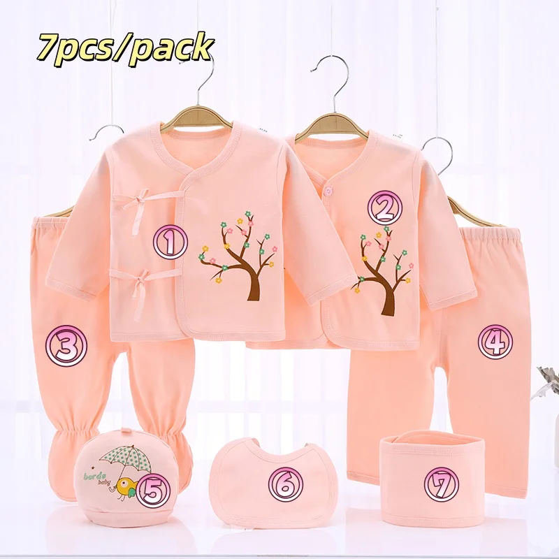 7 unids/lote Unisex recién nacido Tops + Pantalones conjuntos de ropa de algodón de dibujos animados ropa de bebé (niño o niña) - imagen 2