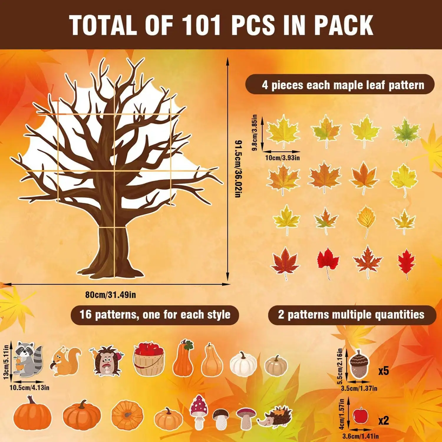 Árbol de otoño, decoración de tablón de anuncios para aula, calabaza, hojas de arce, recortes de tablón de anuncios para pizarra escolar, decoración de pared del hogar - imagen 2