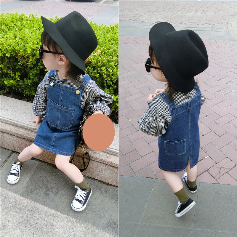 Peto vaquero infantil para niña – Falda corta con tirantes - imagen 2