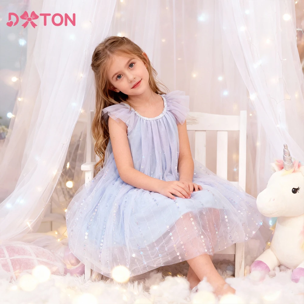 DXTON Vestido de princesa en gasa sin mangas con lentejuelas verano