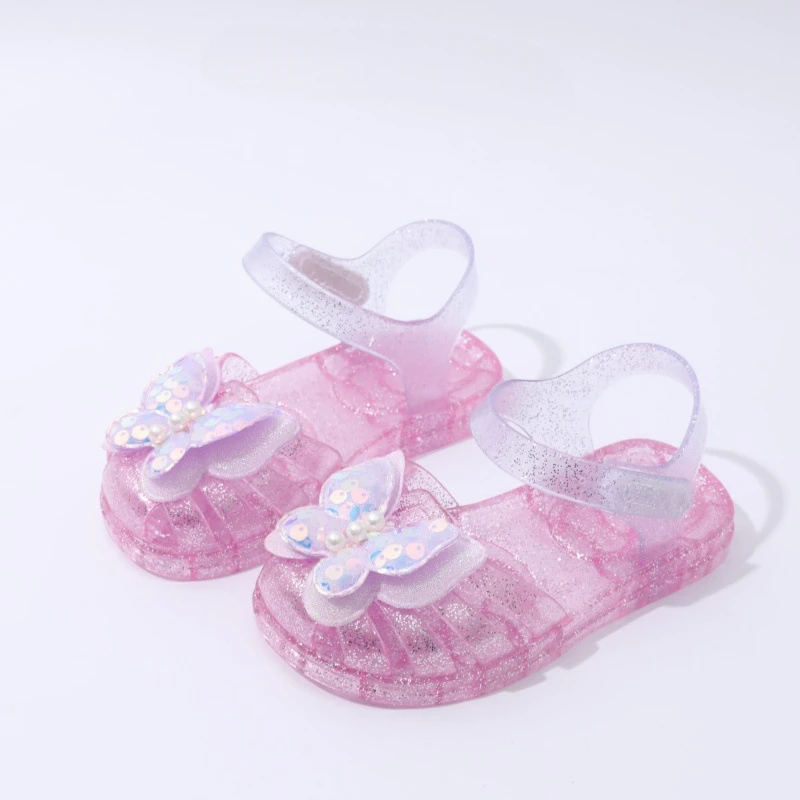 Sandalias para niños 2025, novedad de verano, zapatos para niñas, zapatos antideslizantes de suela blanda para niñas, zapatos de princesa, sandalias de gelatina para niñas con mariposas a la moda
