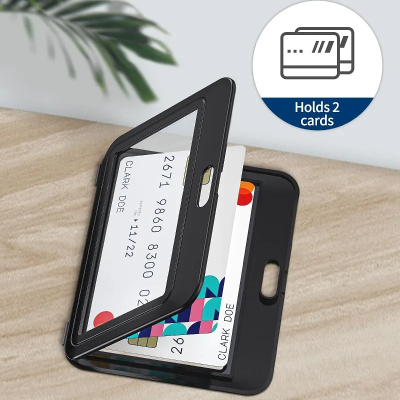 Portatarjetas Vertical de doble cara, Protector de tarjetas de plástico duro transparente, tarjetero de identificación de trabajo portátil multicolor, 1 ud. - imagen 2