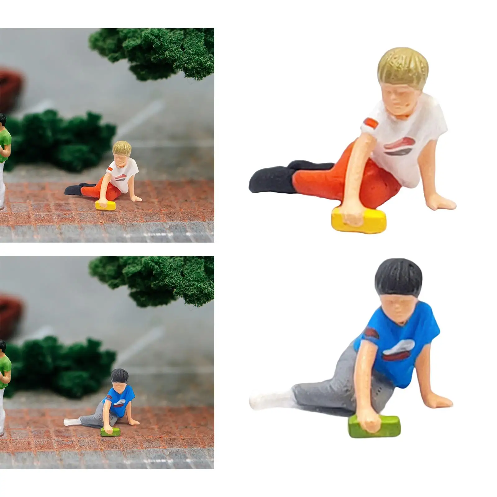 1:64 Boy with A Toy Car Trains Architectural People Figures Sand Table Ornament Tiny People Model for Scenery Landscape Ornament