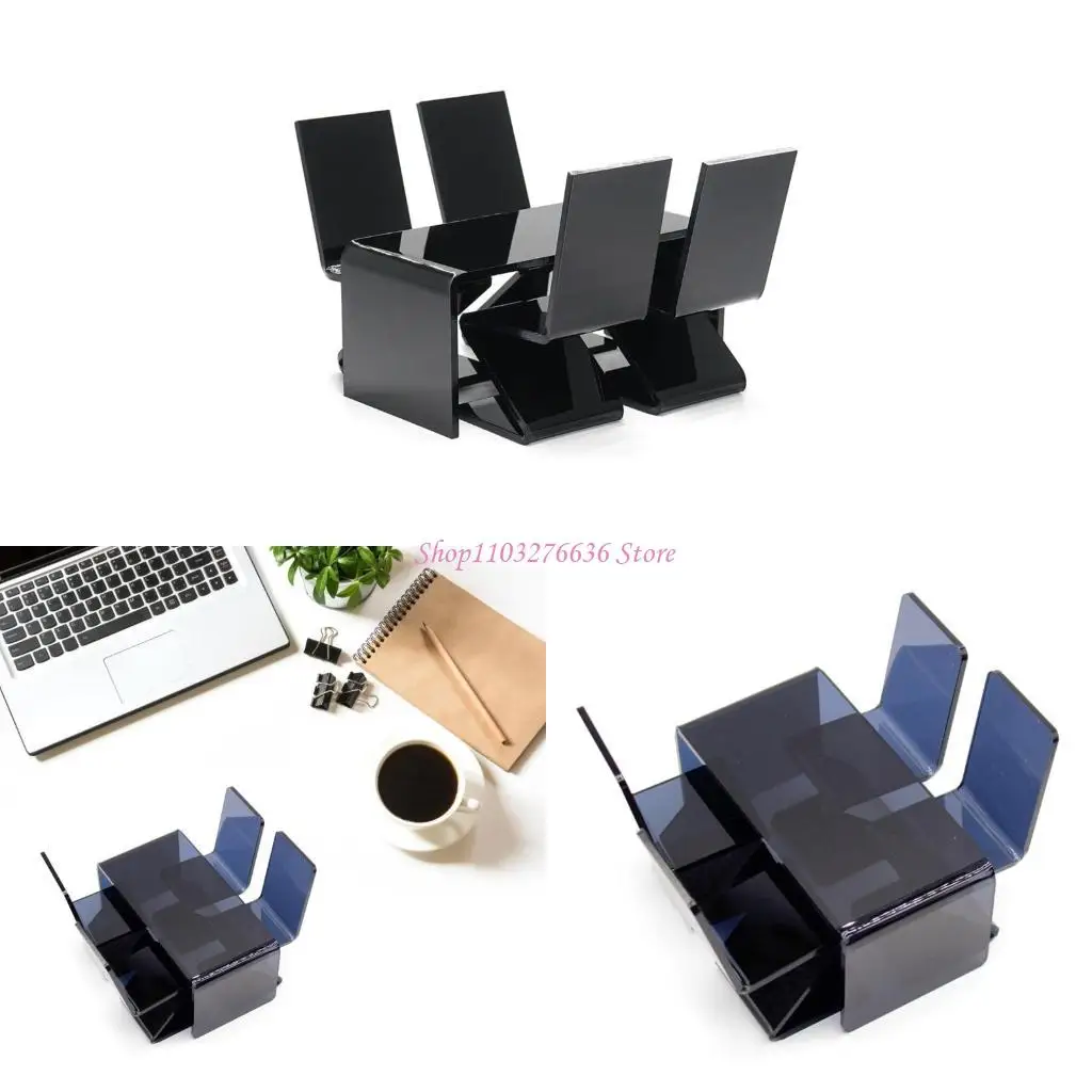 Juego de muebles para casas de muñecas, mesa acrílica a escala 1/12 con sillas, para uso en oficina y escuela, 5 uds.