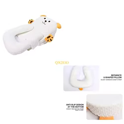Patrón oso QX2D bebé con almohada almohada para bebés nido acurrucado alimentando almohada anti-spita para enfermería