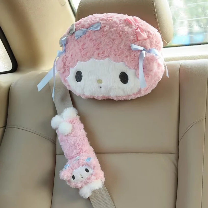 Sanrio-funda para cinturón de seguridad para reposacabezas de asiento de coche, cojín trasero suave y cómodo Kawaii, manta de almohada, regalos de Navidad para niña - imagen 3