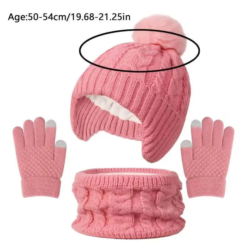 Set de gorro con pompón, bufanda y guantes de terciopelo para niño