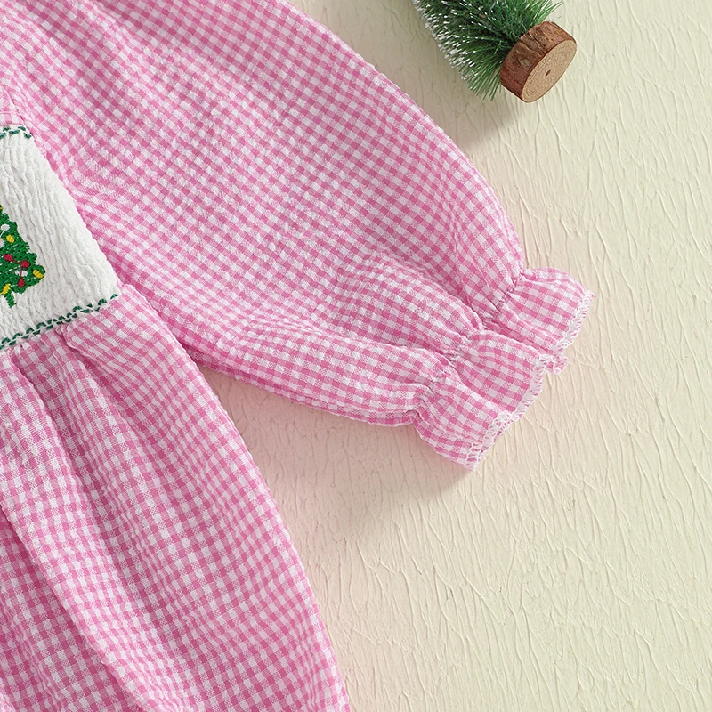 Pelele de primavera y otoño para niñas de 0 a 18 meses, mono con cuello de muñeca de manga larga con bordado de lazo y estampado a cuadros - imagen 5