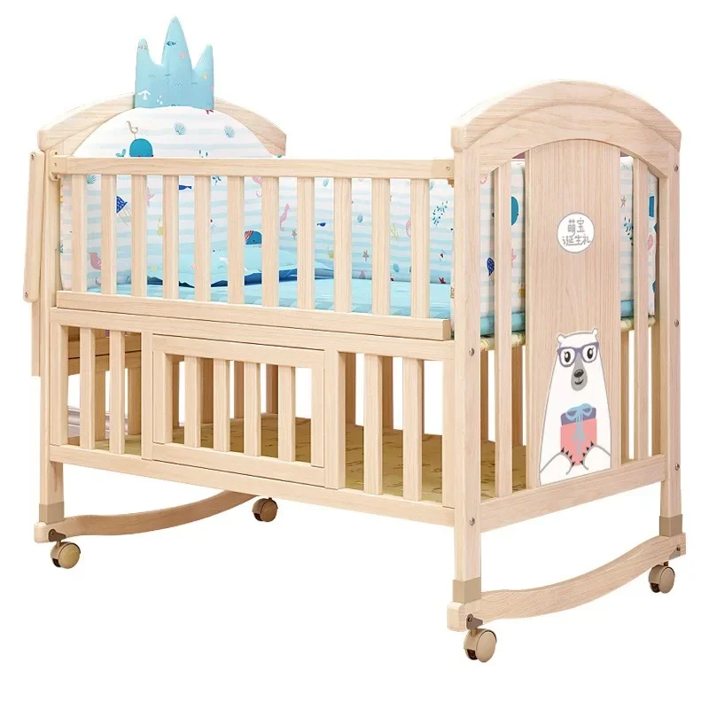 Cuna de troncos sólidos sin laca, cama bb para recién nacido, cama móvil multifuncional para niños, cama queen empalmada - imagen 5