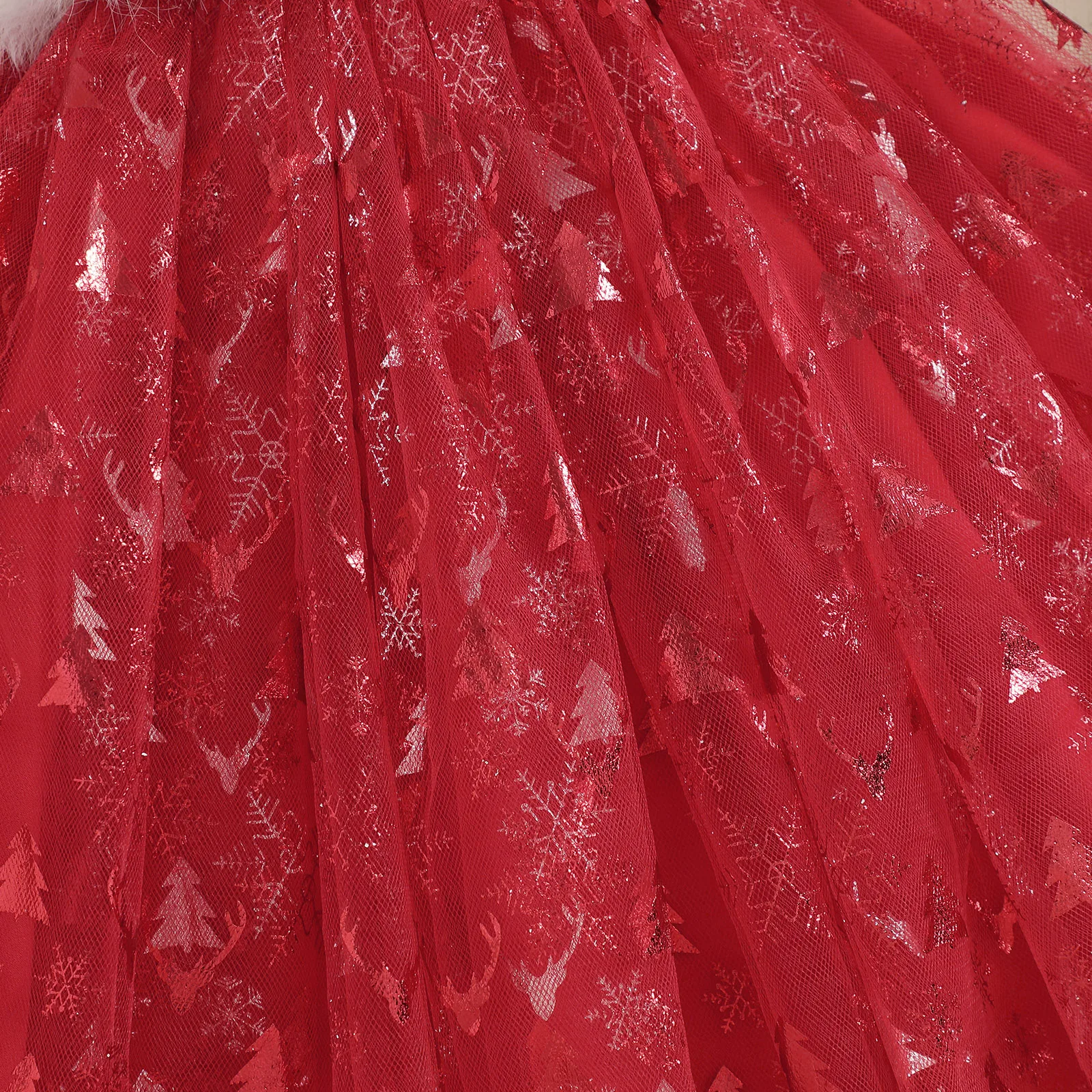 Vestido de Navidad de una línea para niña pequeña, vestido de retazos de felpa de tul sin mangas con estampado de árbol/copo de nieve - imagen 5