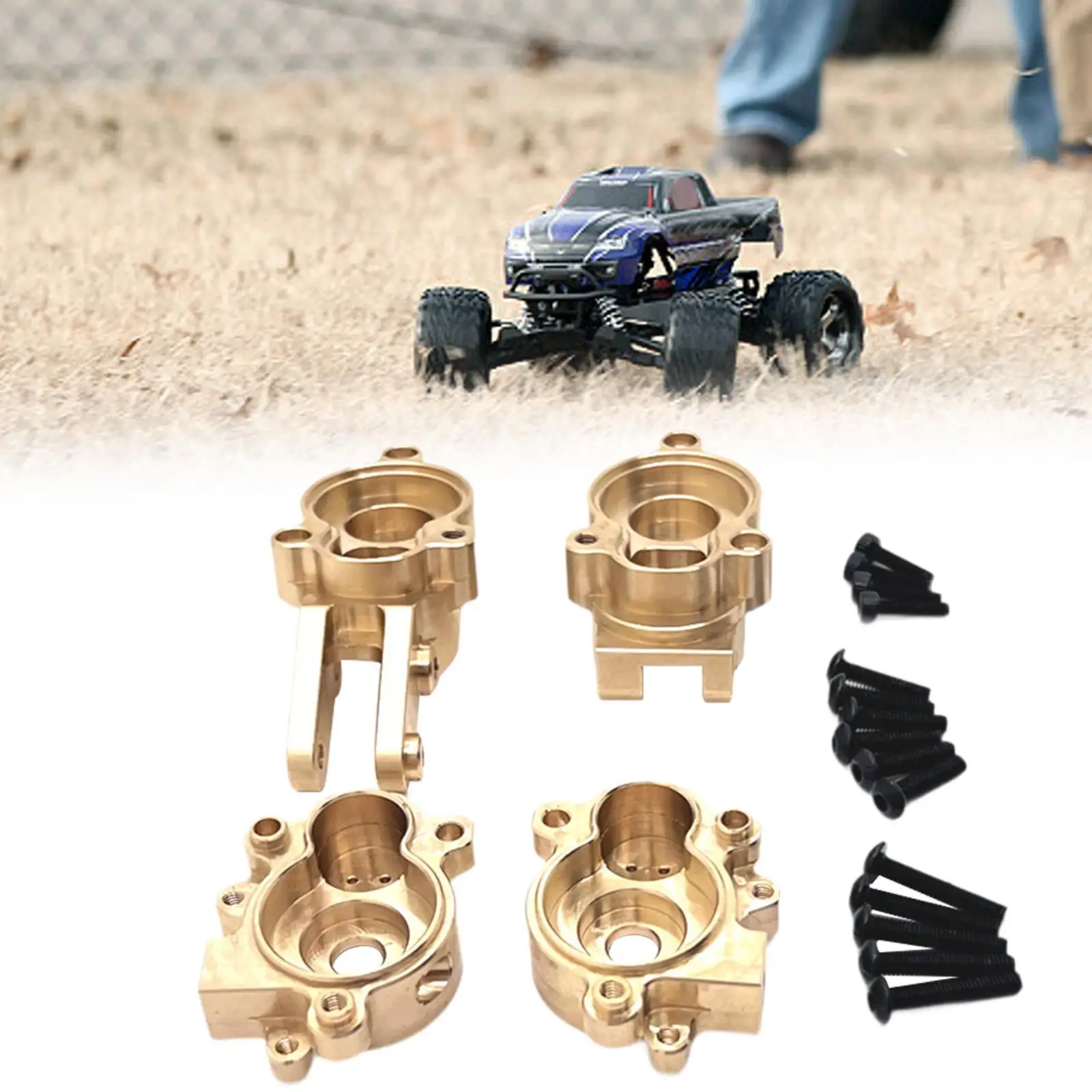 4Pcs 1/10 Rear Steering Knuckles and Gear Cover Brass Rear Steering Cup Upgrade for Yk4106 Trucks RC Hobby Car Model Accessories
