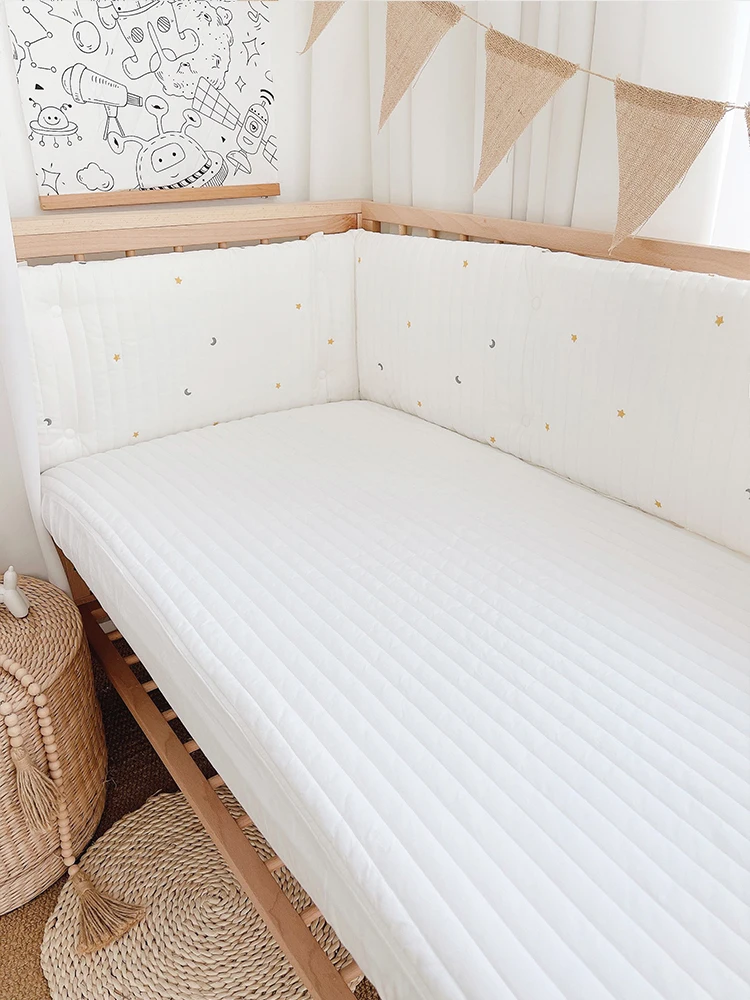 Parachoques acolchado de algodón para cuna de bebé, Protector de valla para cuna de recién nacido bordado con estrella de cereza, almohada para cama infantil de 200x28CM - imagen 2