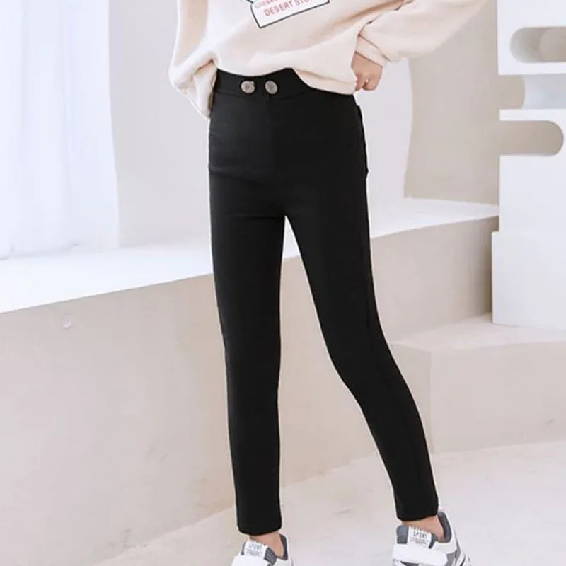 Leggings ajustados de alta elasticidad para niños de estilo coreano, pantalones de Color puro que combinan con todo, pantalones pitillo de moda para primavera y otoño - imagen 2