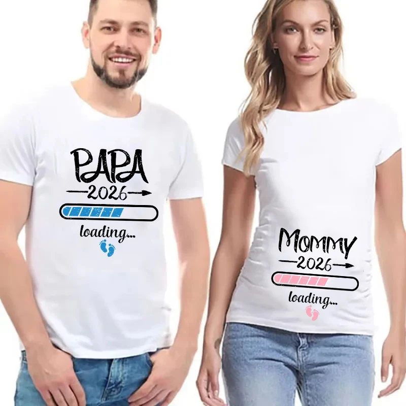 2026 nuevo lindo papá + mamá + bebé impreso pareja maternidad camiseta anuncio de embarazo camisa embarazada ropa - imagen 3