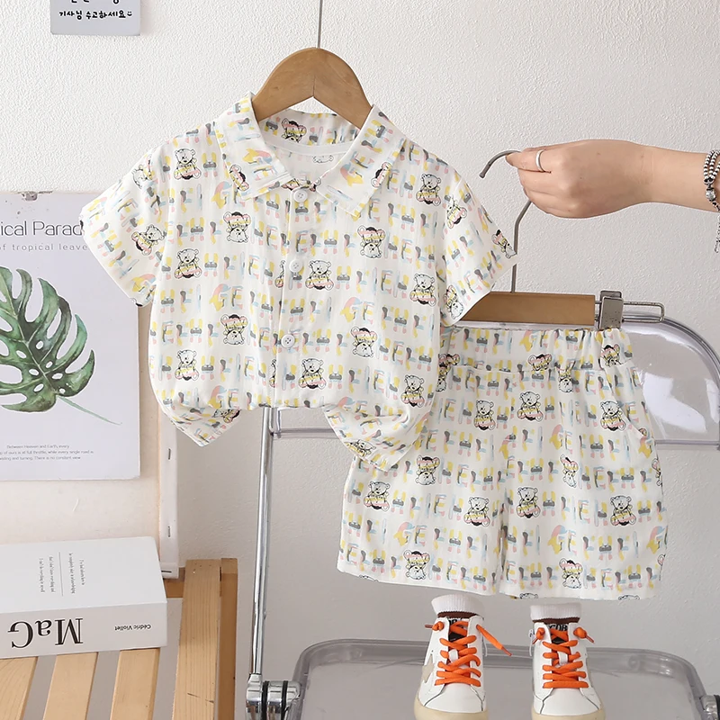 Nueva ropa de verano para bebés, traje para niños, camisa informal, pantalones cortos, 2 unids/set, ropa para niños, disfraz informal infantil, chándales para niños pequeños - imagen 4